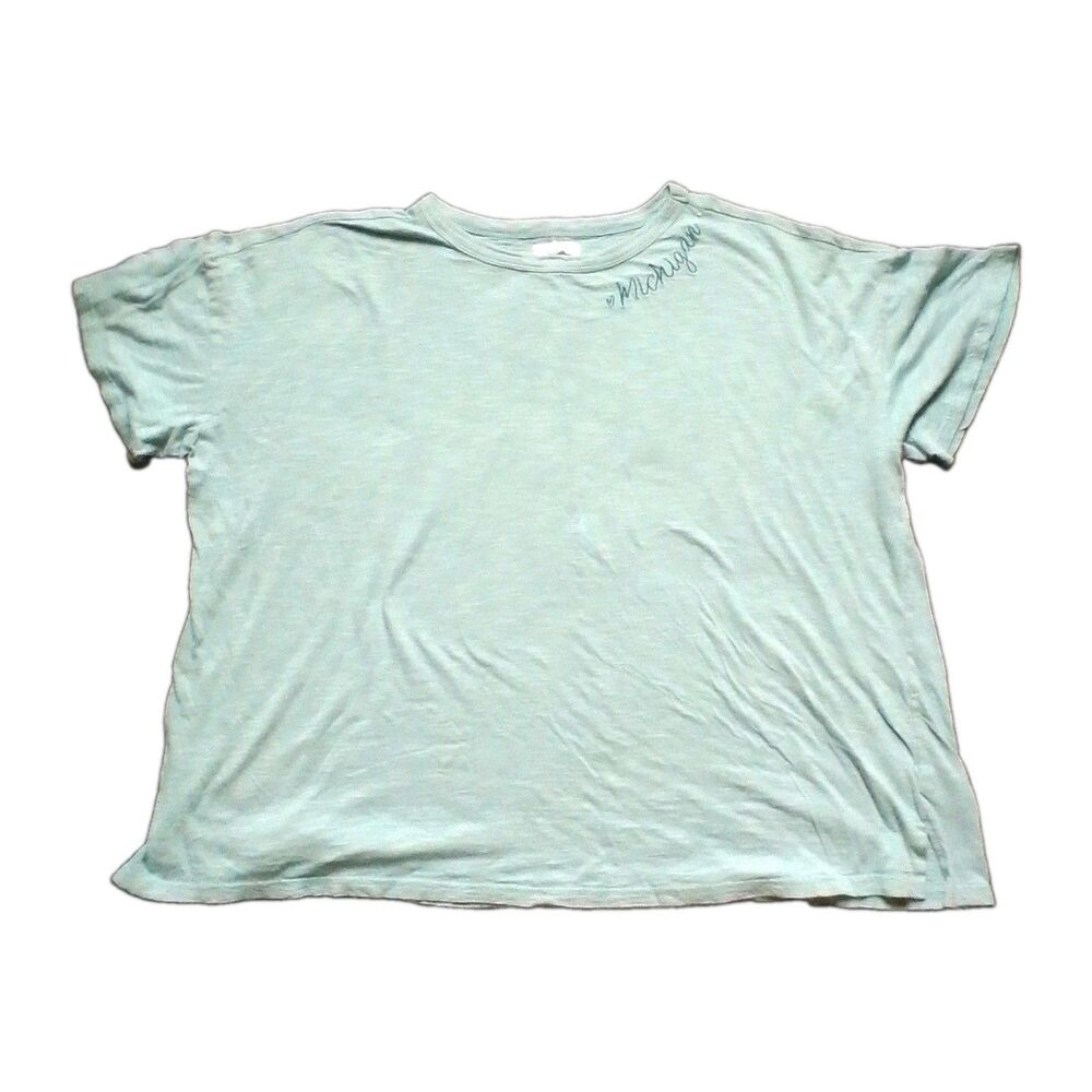 MAURICES WOMENS MICHIGAN EMBROIDERED T SHIRT TOP MINT SAGE GREEN SHORT SLEEVE 2X